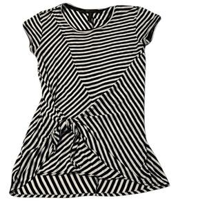 BCBGmaxazria szXS black white strip tie front sleeveless longer back knit GUC